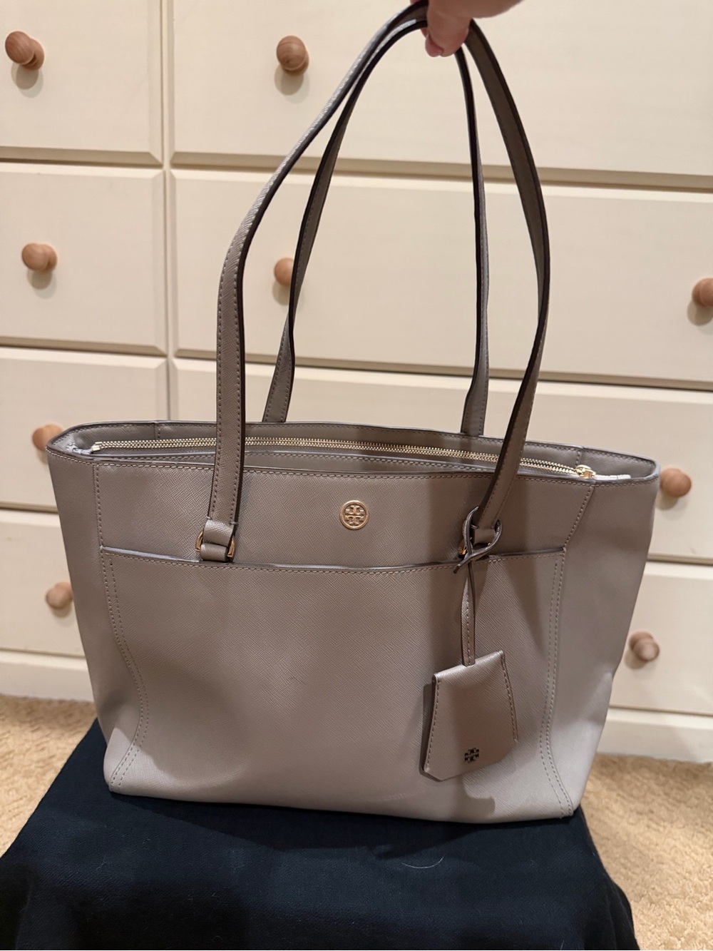 Tory Burch Parker Tote — Grey/Taupe Saffiano Leather